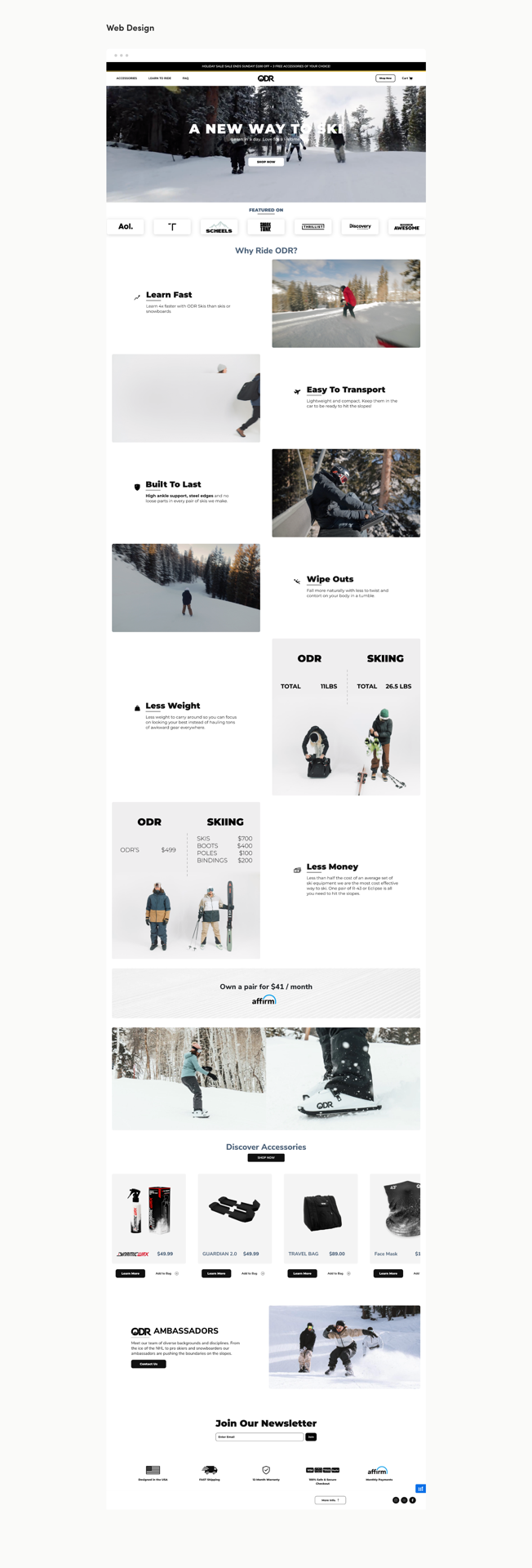 ODR Skis website full-page design