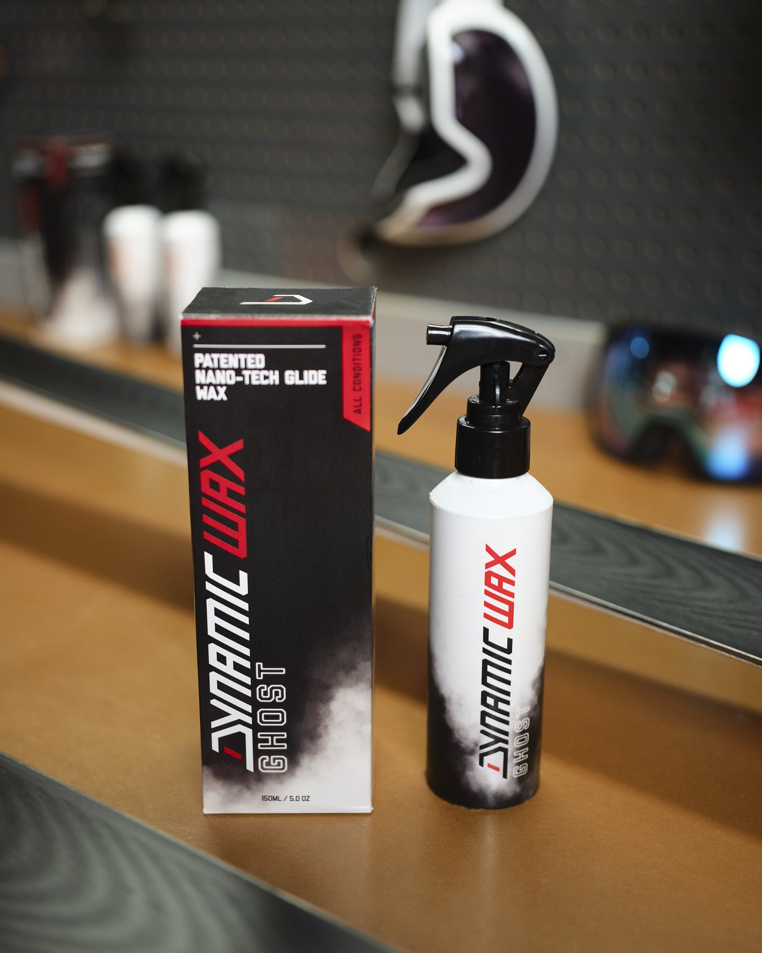 Dynamic Wax box and bottle on the workbench